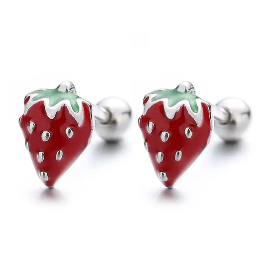Sterling Silver Strawberry Stud Earrings-Jewelry > Apparel & Accessories > Jewelry > Earrings-Quinn's Mercantile