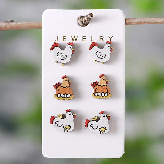 Chicken Stud Earrings-Jewelry > Apparel & Accessories > Jewelry > Earrings-Chicken-Quinn's Mercantile