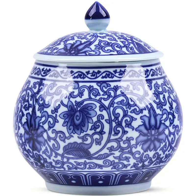 Blue and White Tea Jar-Home & Garden > Decor > Decorative Jars-Quinn's Mercantile