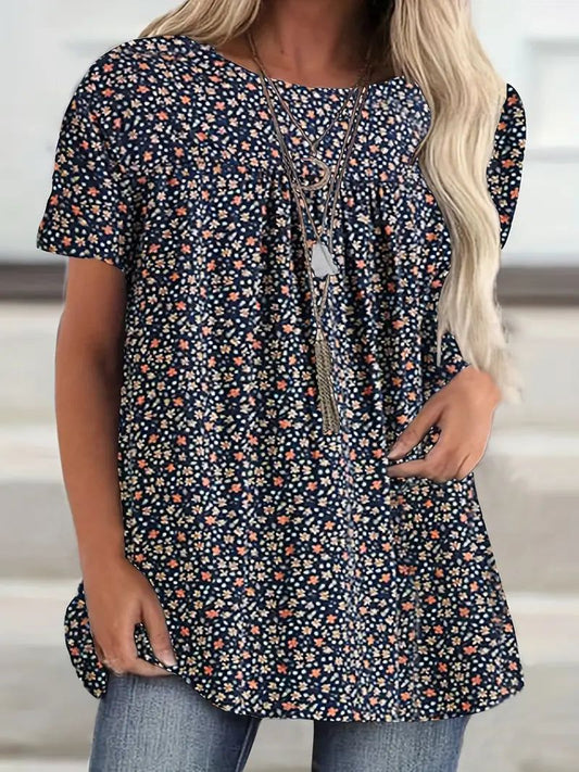 Plus Size Ditsy Floral Print Top-Apparel & Accessories > Clothing > Shirts & Tops-3X/22-Quinn's Mercantile