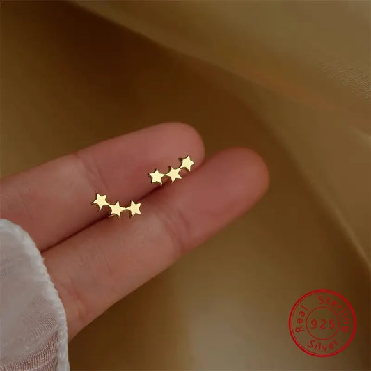Sterling Silver Three Star Stud Earrings-Jewelry > Apparel & Accessories > Jewelry > Earrings-Quinn's Mercantile