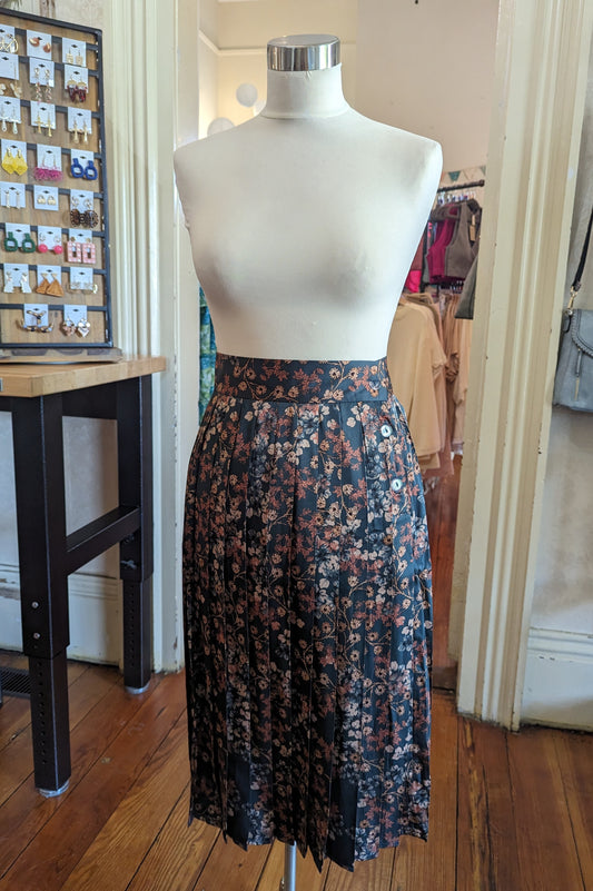 Floral Print Pleated Skirt-Apparel > Apparel & Accessories > Clothing > Skirts-Small-Quinn's Mercantile