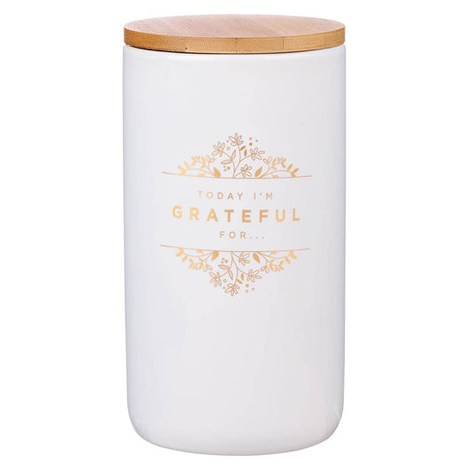 Grateful Gold and White Ceramic Gratitude Jar with Cards-Religious & Ceremonial > Religious Items-Quinn's Mercantile