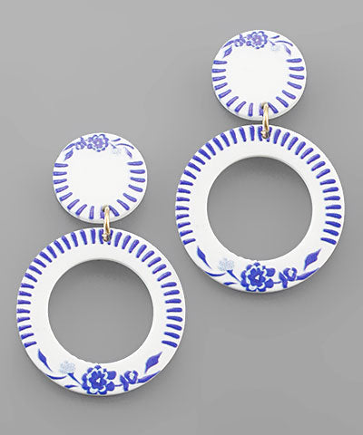 Printed Circle Disk Earrings