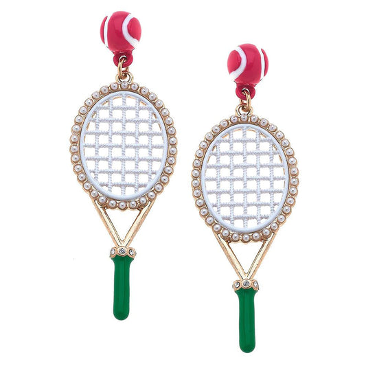 Enamel Tennis Racket Earrings in Green & Pink-Jewelry > Apparel & Accessories > Jewelry > Earrings-Quinn's Mercantile