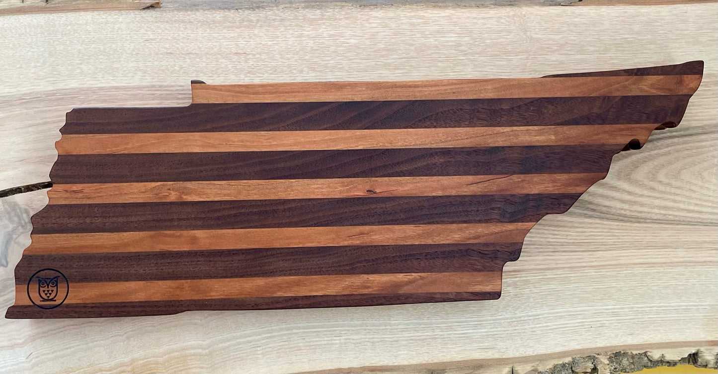 Handcrafted Tennessee State Charcuterie Board-handmade > Home & Garden > Kitchen & Dining > Kitchen Tools & Utensils > Cutting Boards-Walnut Cherry 4 Stripe-Quinn's Mercantile