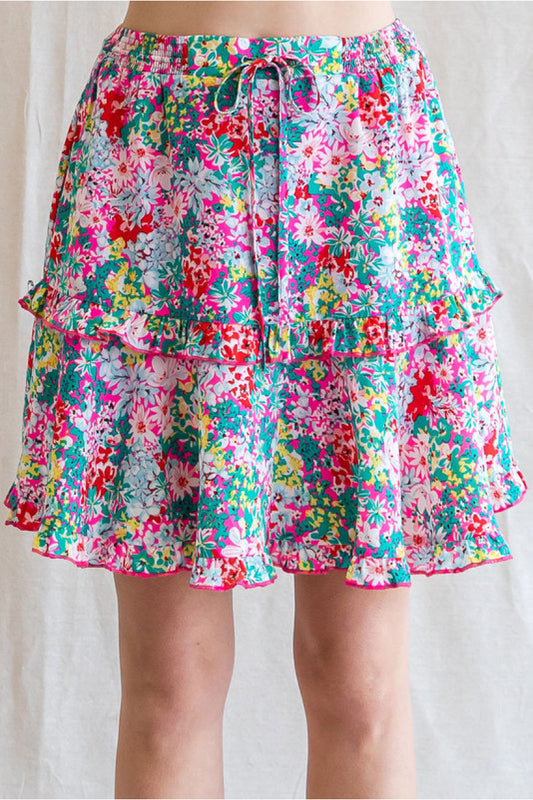 Floral Print Ruffled Skirt-Apparel > Apparel & Accessories > Clothing > Skirts-Quinn's Mercantile