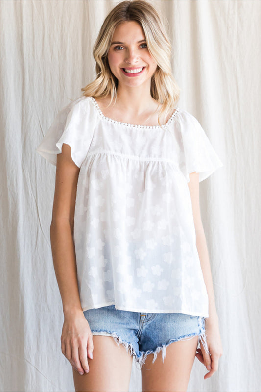 Flower Pattern Embroidery Top-Apparel & Accessories > Clothing > Shirts & Tops-Quinn's Mercantile
