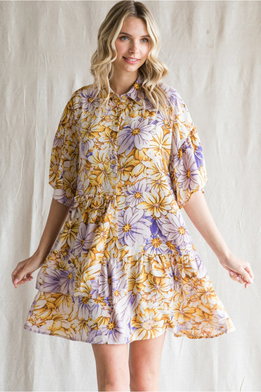Floral Print Collared Dress-Apparel > Apparel & Accessories > Clothing > Dresses-Quinn's Mercantile
