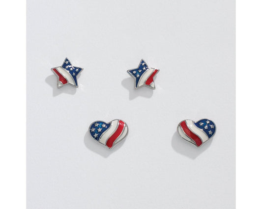 Red White and Blue Stud Earrings-Jewelry > Apparel & Accessories > Jewelry > Earrings-Heart-Quinn's Mercantile
