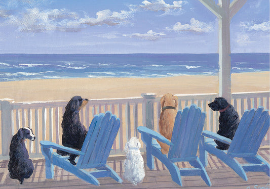 Dogs On Deck Chairs Note Cards