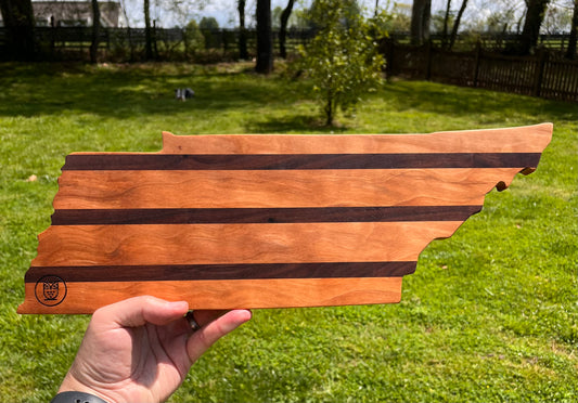 Handcrafted Tennessee State Charcuterie Board-handmade > Home & Garden > Kitchen & Dining > Kitchen Tools & Utensils > Cutting Boards-Walnut Cherry 3 Stripe-Quinn's Mercantile