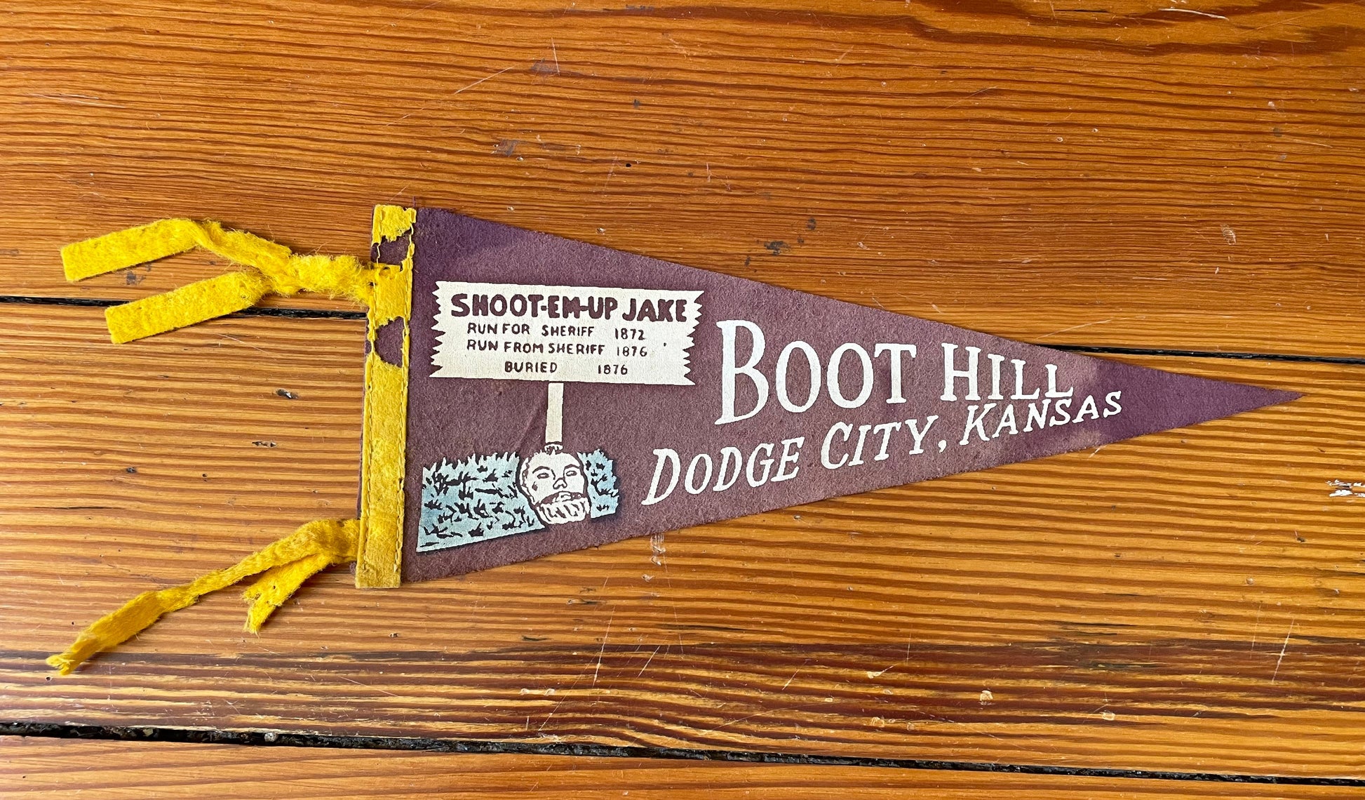 Vintage Mini Pennants-Vintage Finds > Home & Garden > Decor > Flag-Boot Hill - Dodge City, KS - Plum-Quinn's Mercantile