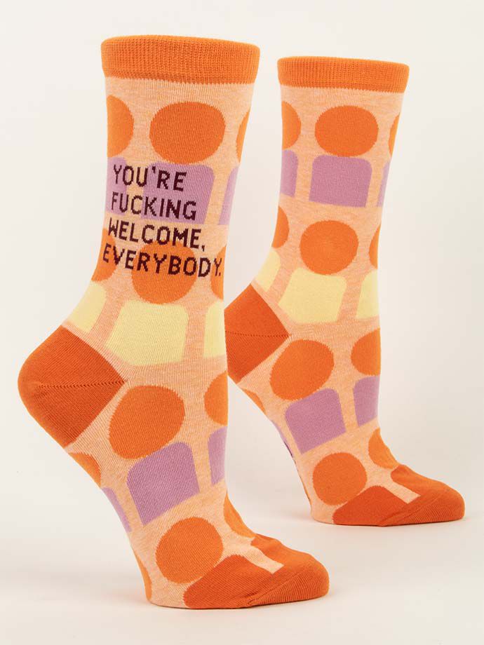 You're Fucking Welcome, Everybody. Women's Crew Socks-Apparel > Apparel & Accessories > Clothing > Underwear & Socks-Quinn's Mercantile