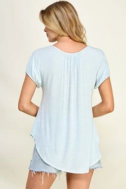 Light Blue Striped Top-Apparel & Accessories > Clothing > Shirts & Tops-Quinn's Mercantile