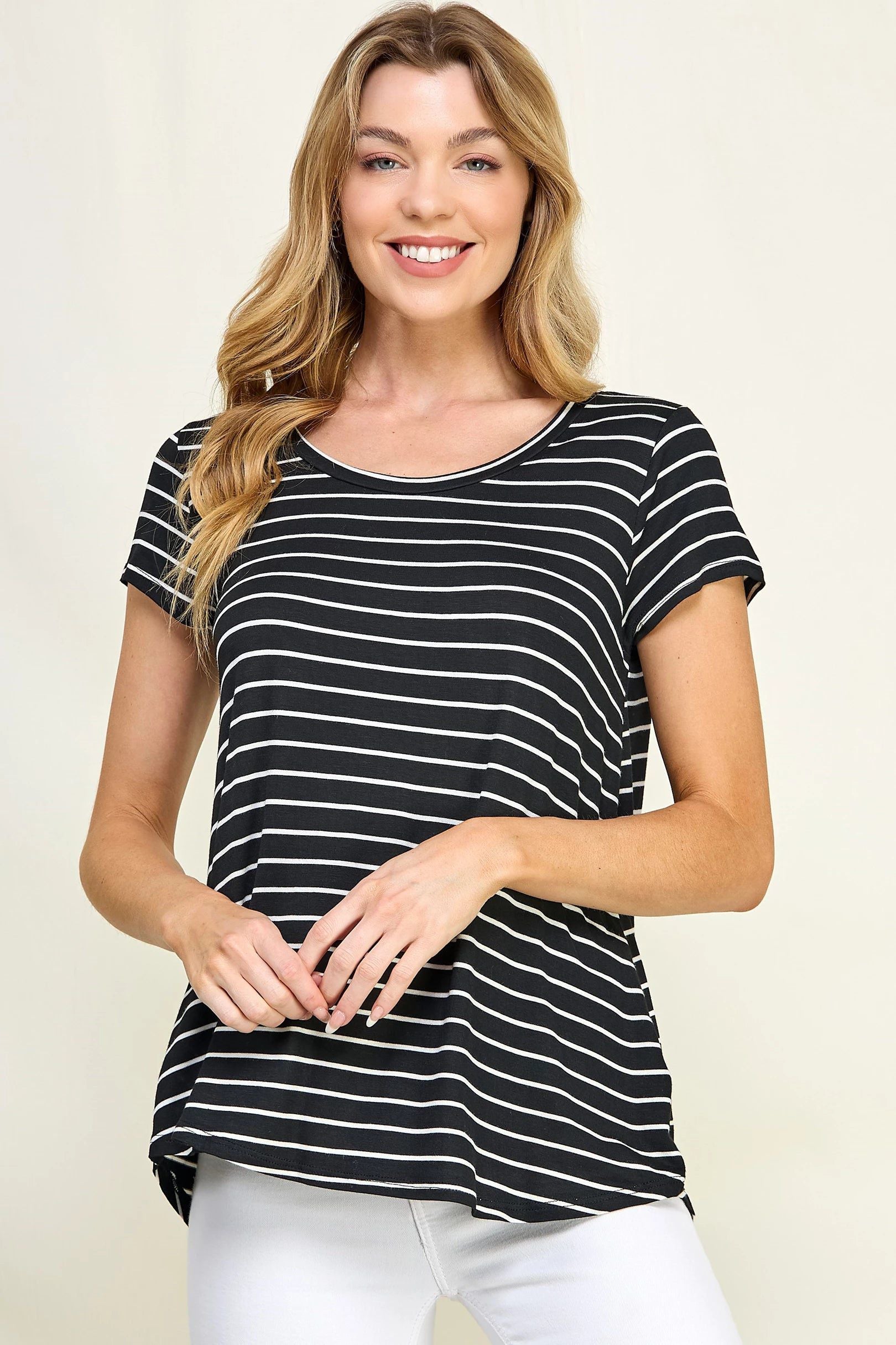 Striped Short Sleeve Top-Apparel & Accessories > Clothing > Shirts & Tops-Quinn's Mercantile