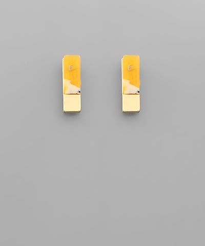 Mustard Acrylic and Metal Bar Earrings-Apparel & Accessories > Jewelry > Earrings-Quinn's Mercantile