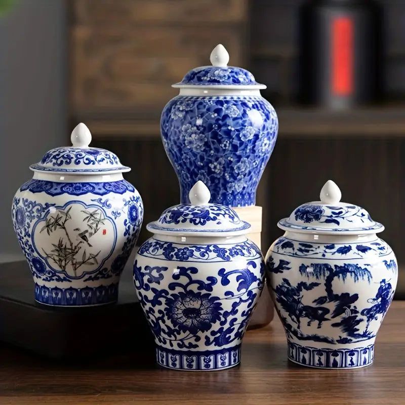 Ice Plum Blue and White Storage Jar-Home & Garden > Decor > Decorative Jars-Quinn's Mercantile
