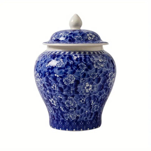 Ice Plum Blue and White Storage Jar-Home & Garden > Decor > Decorative Jars-Quinn's Mercantile