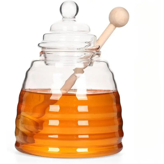 Glass Honey Pot With Dipper-kitchen > Home & Garden > Decor > Decorative Jars-Quinn's Mercantile