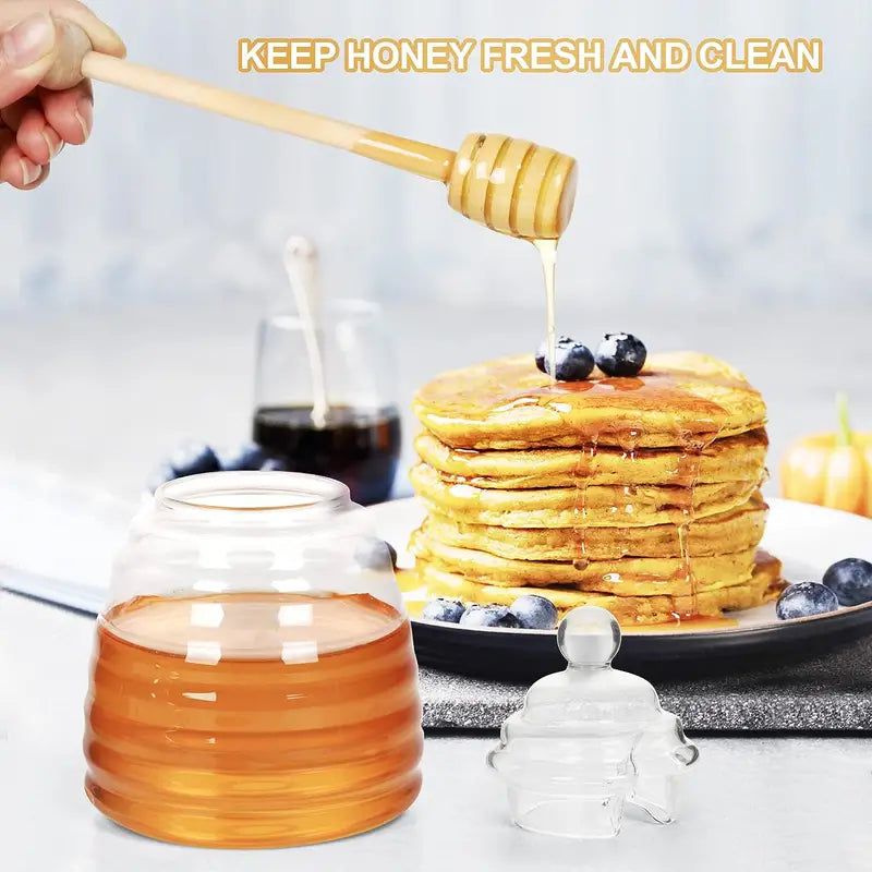 Glass Honey Pot With Dipper-kitchen > Home & Garden > Decor > Decorative Jars-Quinn's Mercantile