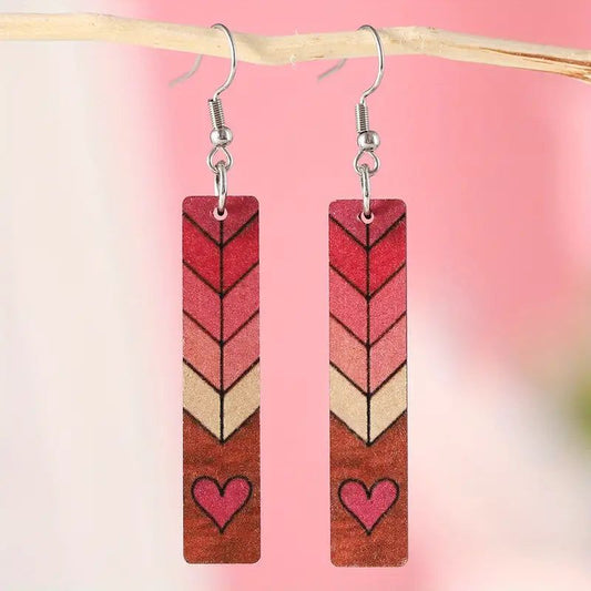 Rectangle Shape Arrow Heart Print Dangle Earrings-Apparel & Accessories > Jewelry > Earrings-Quinn's Mercantile