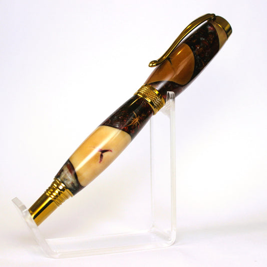 Rollerball Pen Gold and Red Acrylic with Nuts-Home Office > Office Supplies > Office Instruments > Writing & Drawing Instruments > Pens & Pencils-Quinn's Mercantile