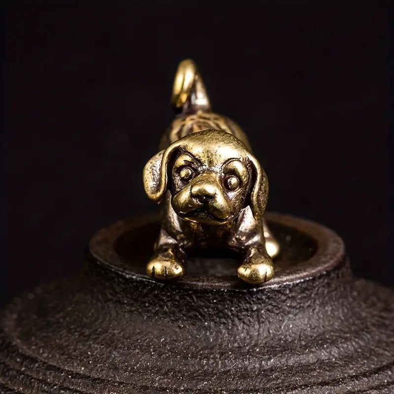 Solid Brass Lucky Dog Mini Figurine-For the Home > Home & Garden > Decor > Figurines-Quinn's Mercantile
