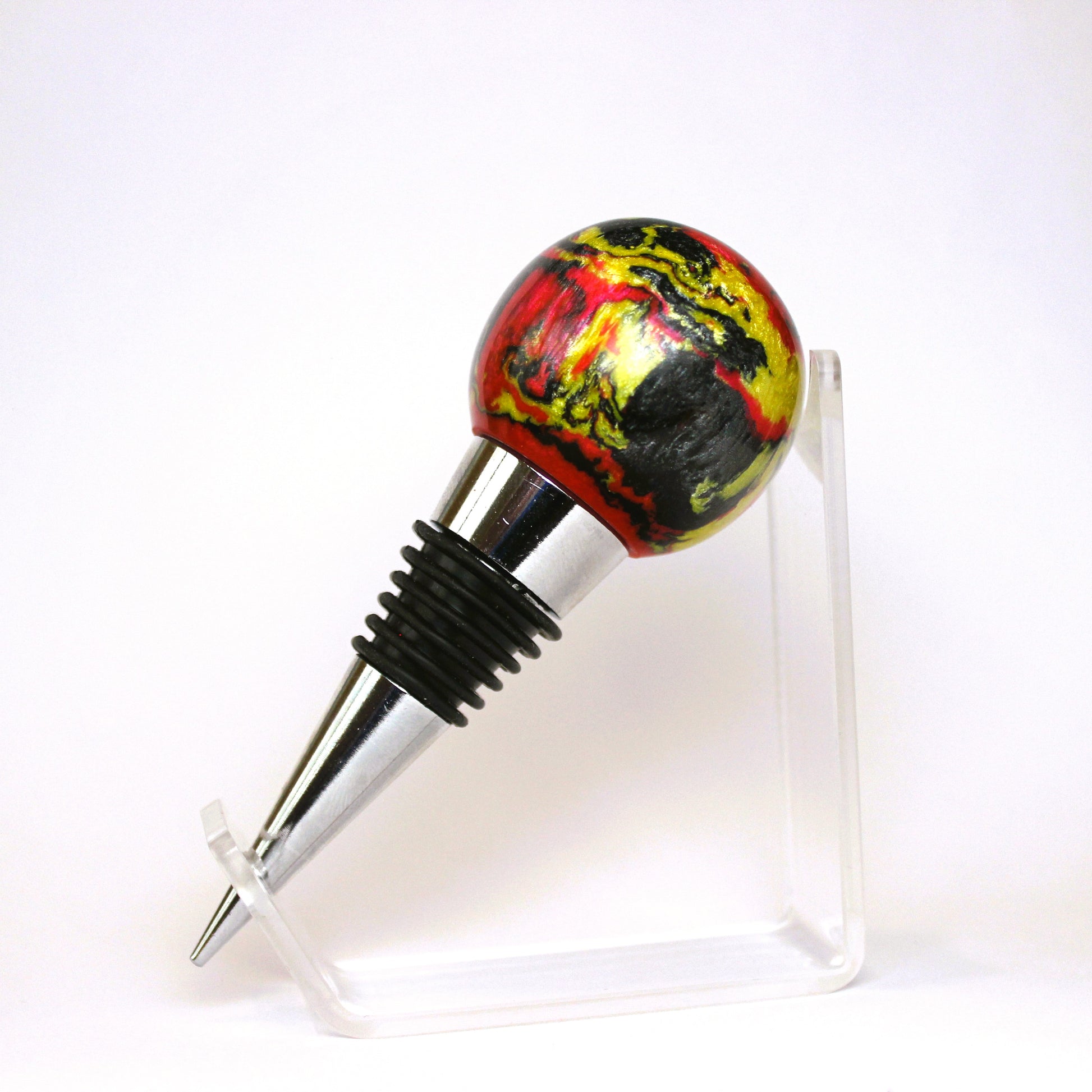 Custom Metallic Red Yellow Black Resin Style Bottle Stopper