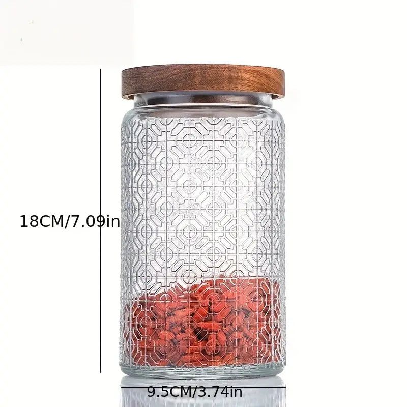 Glass Storage Jar with Wood Lid 1000mL-kitchen > Home & Garden > Decor > Decorative Jars-Quinn's Mercantile