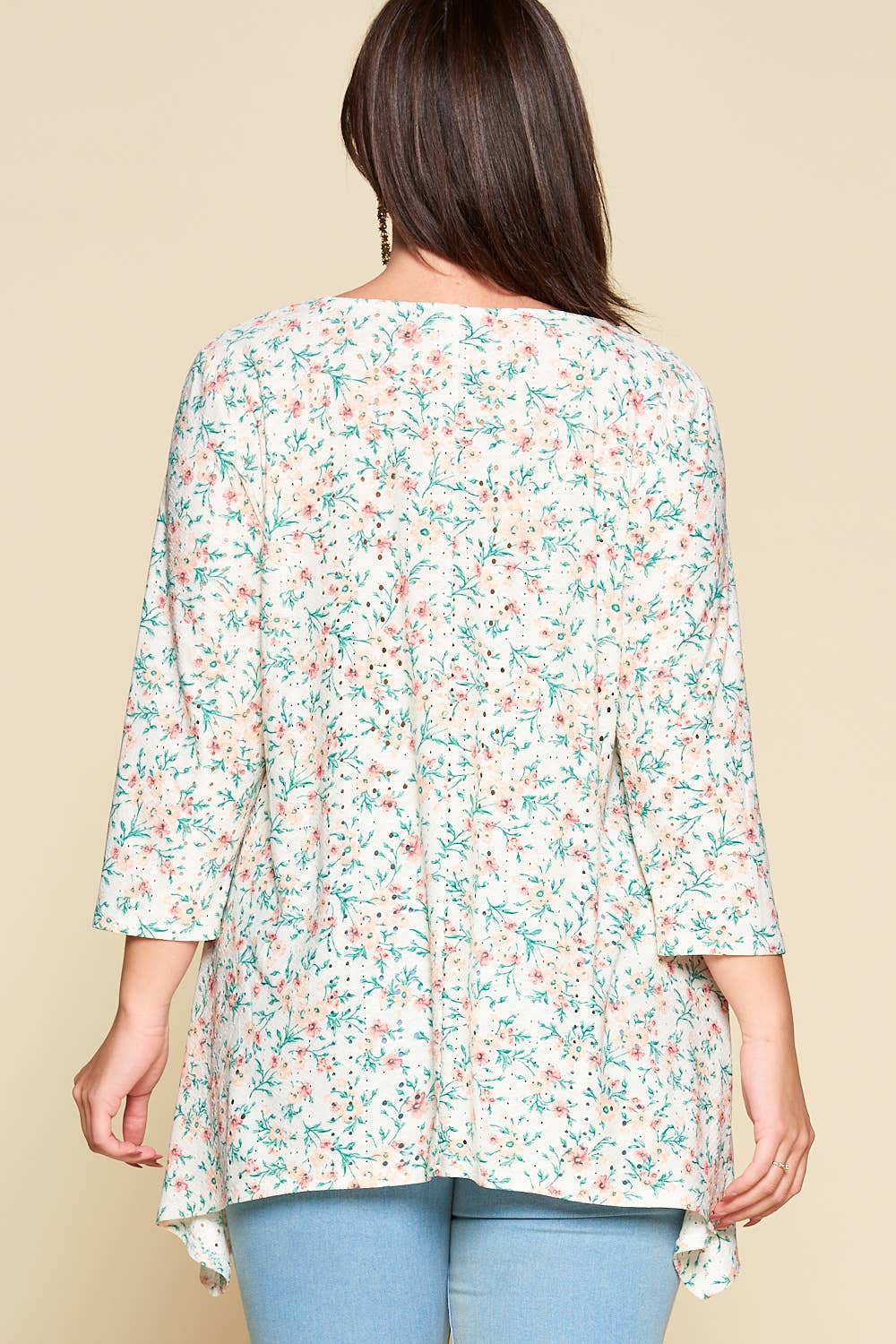 Plus Size Floral Eyelet Tunic Top-Apparel & Accessories > Clothing > Shirts & Tops-Quinn's Mercantile