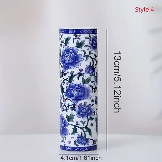 Blue and White Porcelain Cylinder Vase-For the Home > Decor > Vases-Quinn's Mercantile