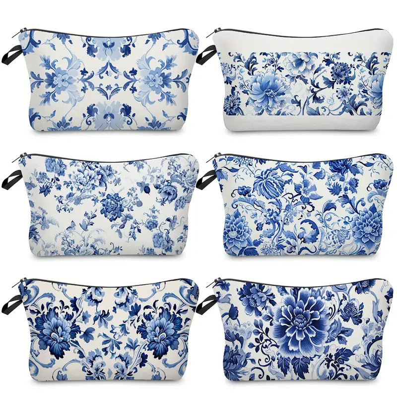 Blue and White Makeup Bags-Luggage & Bags > Shopping Totes-Quinn's Mercantile
