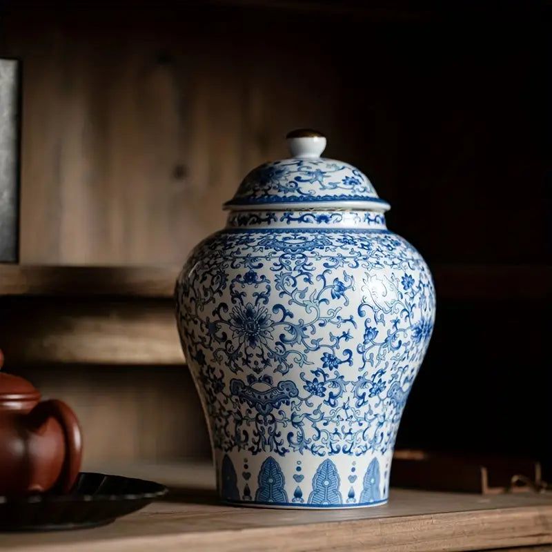 Blue and White Large Ceramic Jar-Home & Garden > Decor > Decorative Jars-Quinn's Mercantile