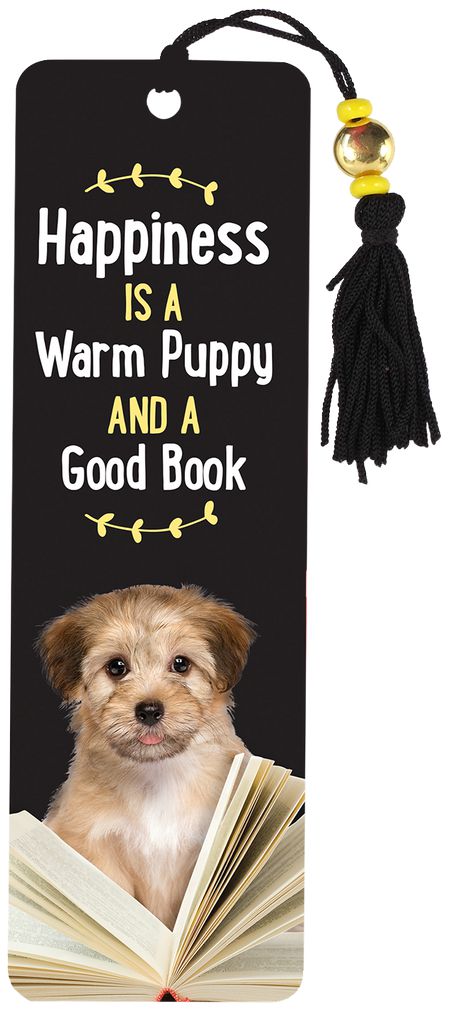 Happiness Is a Warm Puppy and a Good Book Beaded Bookmark-Book Accessories > Bookmarks-Quinn's Mercantile