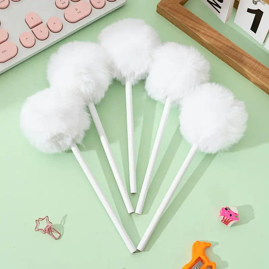 White Plush Pom Pencil-Home Office > Office Supplies > Office Instruments > Writing & Drawing Instruments > Pens & Pencils-Quinn's Mercantile