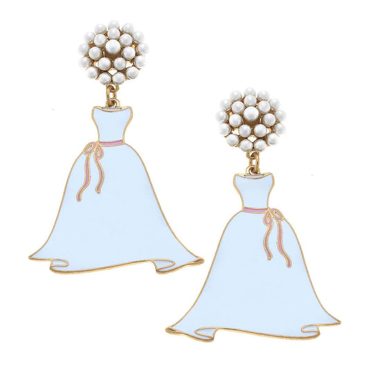 Enamel Wedding Dress Earrings-Jewelry > Apparel & Accessories > Jewelry > Earrings-Quinn's Mercantile