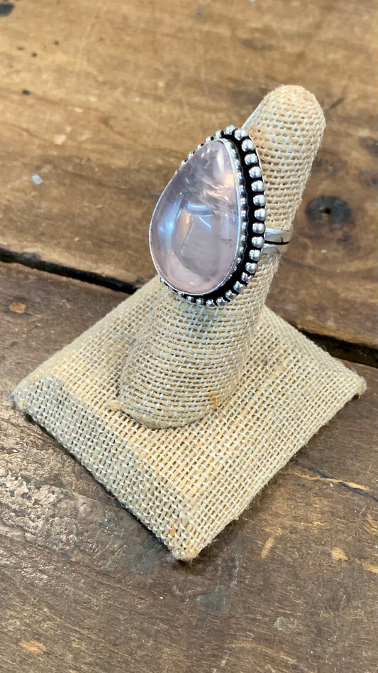 Teardrop Rose Stone and Silver Ring-Apparel & Accessories > Jewelry > Rings-Quinn's Mercantile