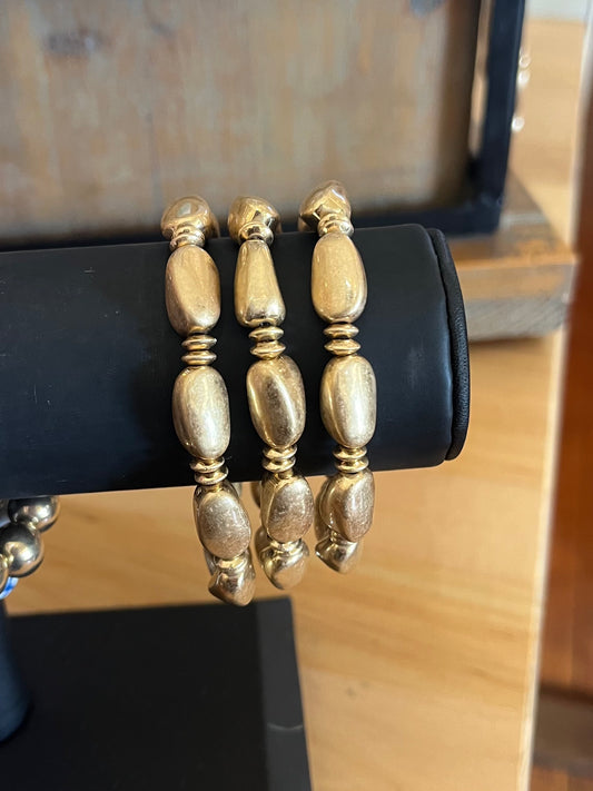 Worn Gold Bead Stretch Bracelet-Apparel & Accessories > Jewelry > Bracelets-Quinn's Mercantile