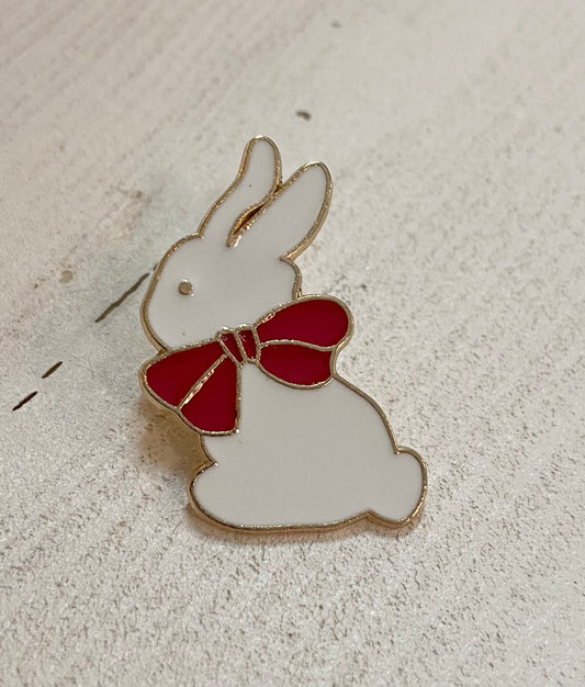 Bunny Enamel Pins-Apparel & Accessories > Jewelry > Brooches & Lapel Pins-Red Bow-Quinn's Mercantile