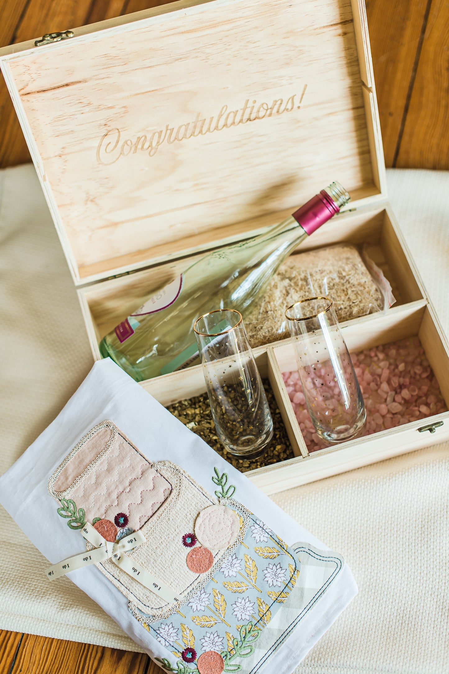 Wood Champagne Box with Set of Flutes-Home & Garden > Kitchen & Dining > Barware-Quinn's Mercantile