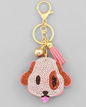 Crystal Dog Face Puffer Key Chain-Jewelry > Apparel & Accessories > Jewelry > Earrings-Quinn's Mercantile