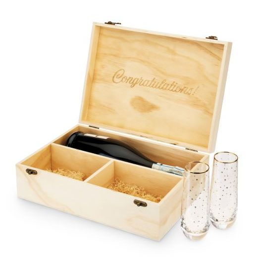 Wood Champagne Box with Set of Flutes-Home & Garden > Kitchen & Dining > Barware-Quinn's Mercantile