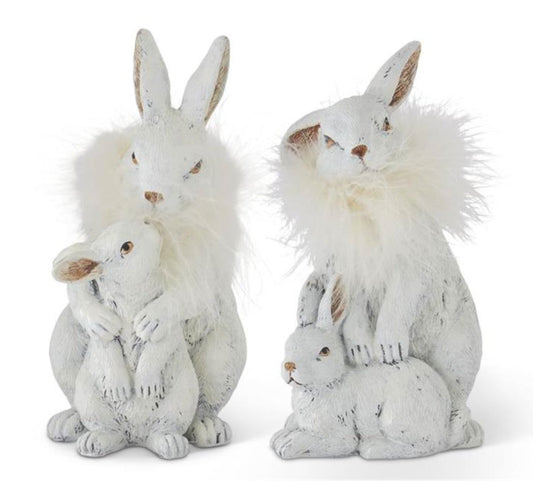 Rabbits & Bunnies with Feather Collars-For the Home > Home & Garden > Decor > Figurines-Quinn's Mercantile
