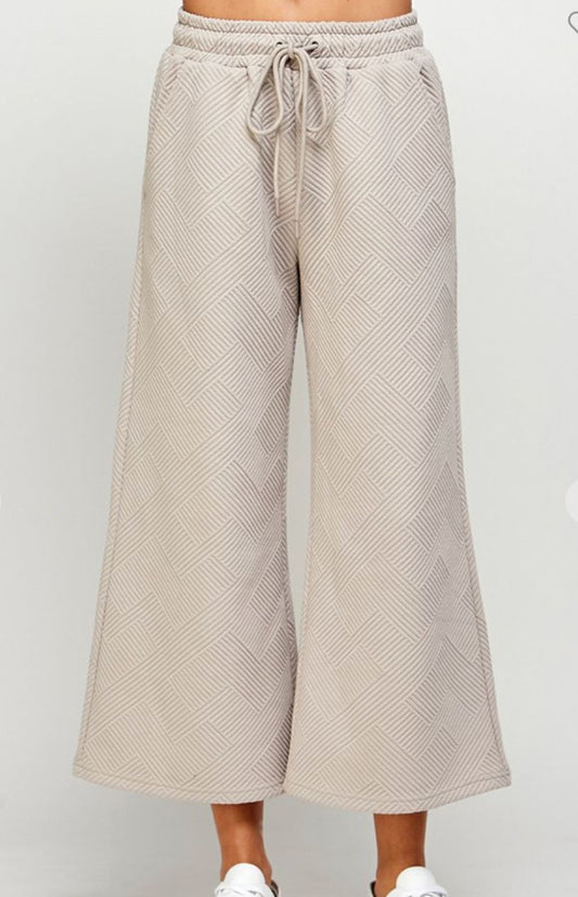 Textured Cropped Wide Pants-Apparel & Accessories > Clothing > Pants-Medium-Quinn's Mercantile