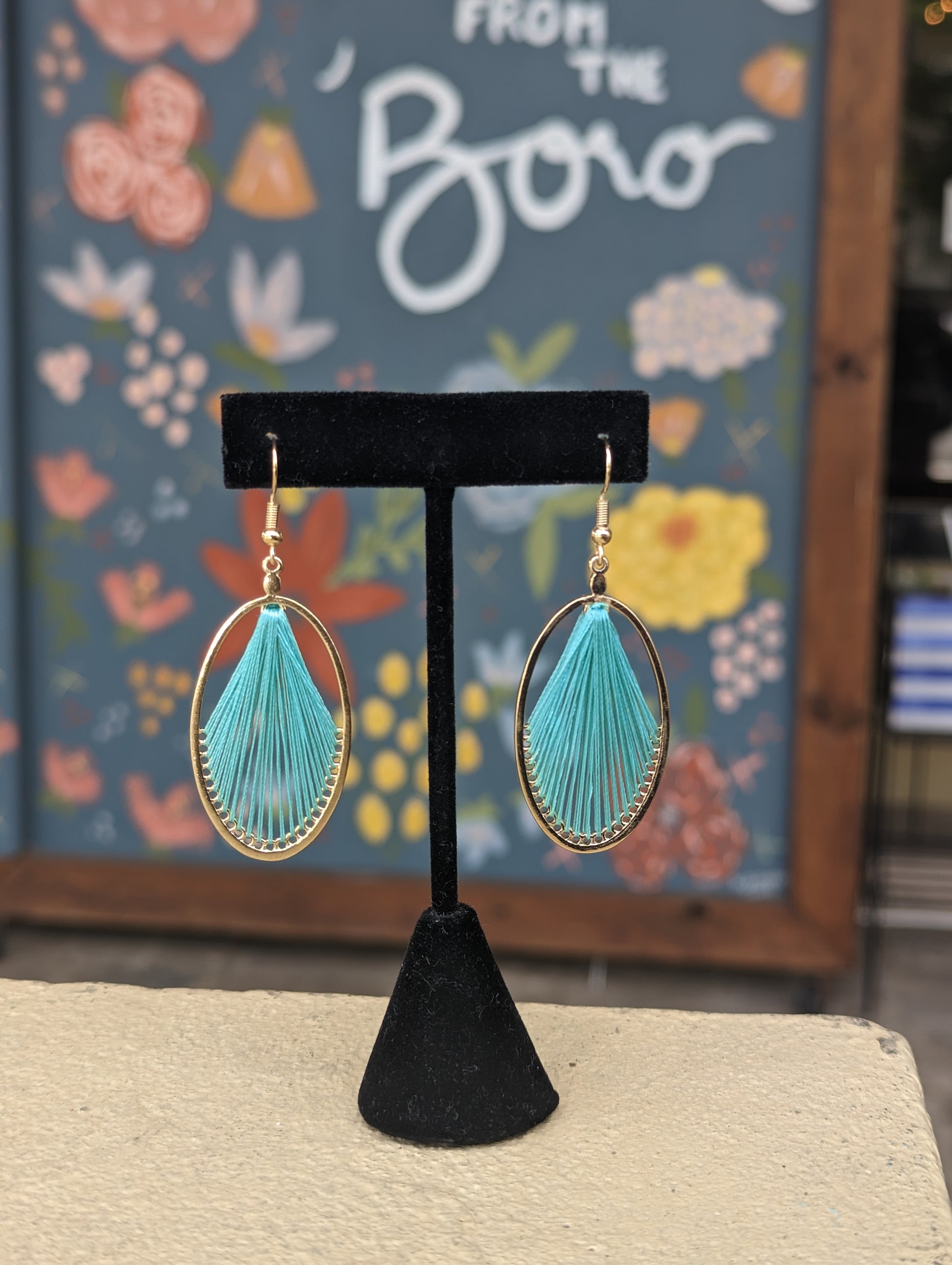 Thread Wrapped Oval Earrings-Jewelry > Apparel & Accessories > Jewelry > Earrings-Turquoise-Quinn's Mercantile