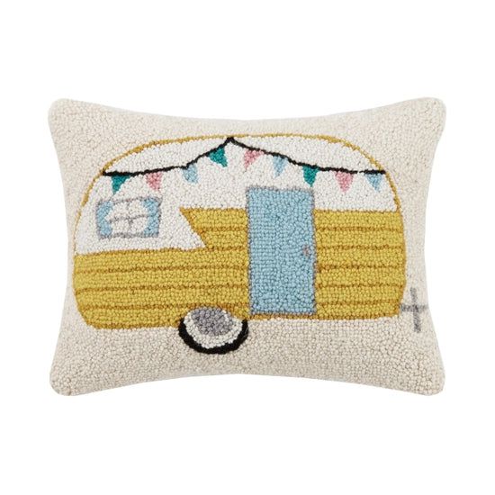 Vintage Camper Hooked Pillow-Textiles > Home & Garden > Decor > Throw Pillows-Quinn's Mercantile