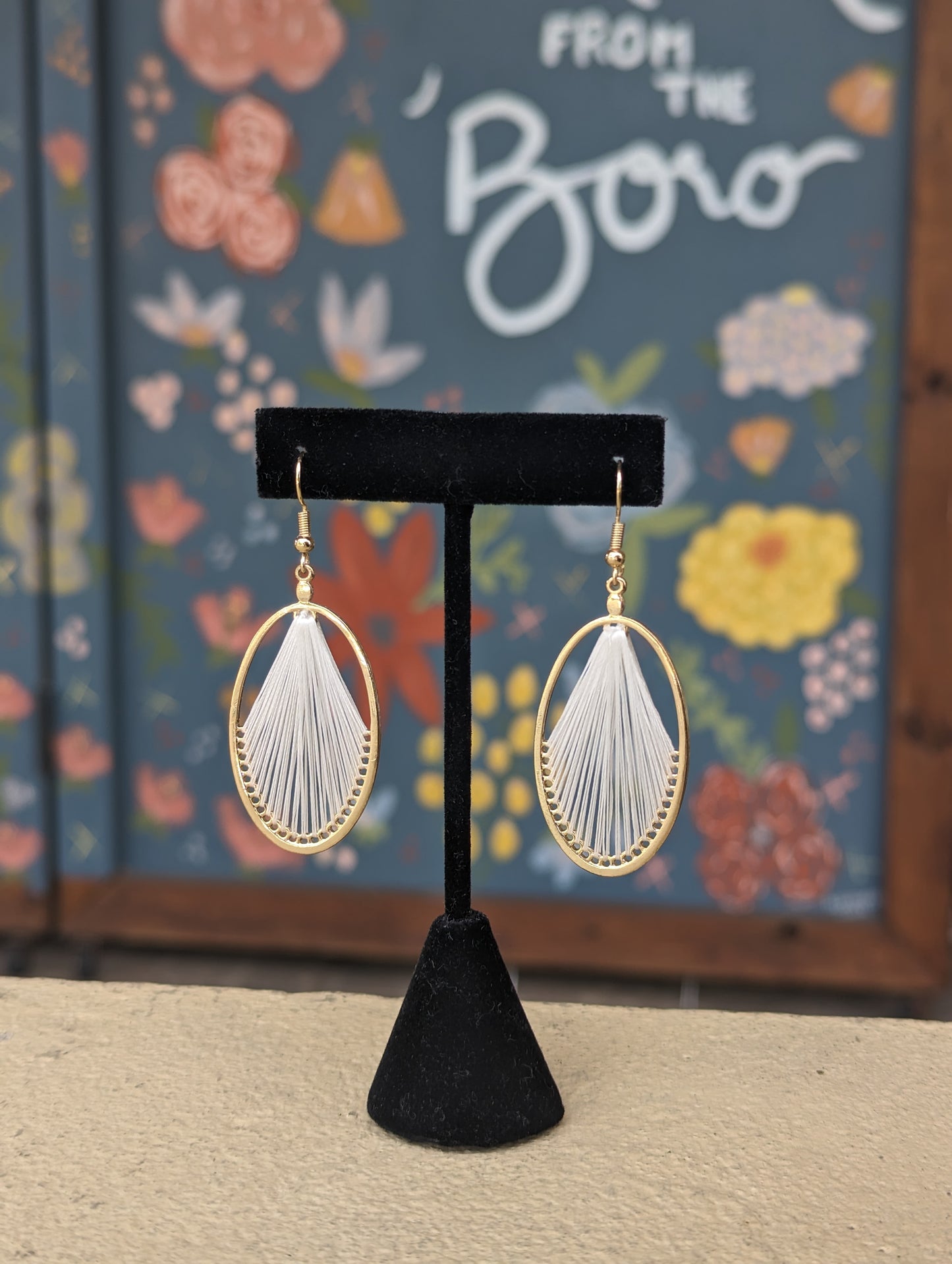 Thread Wrapped Oval Earrings-Jewelry > Apparel & Accessories > Jewelry > Earrings-White-Quinn's Mercantile