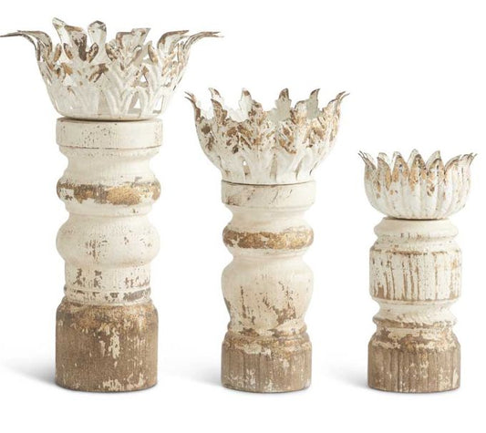 Whitewashed Wood Candleholders-For the Home > Home & Garden > Decor > Home Fragrance Accessories > Candle Holders-11"-Quinn's Mercantile