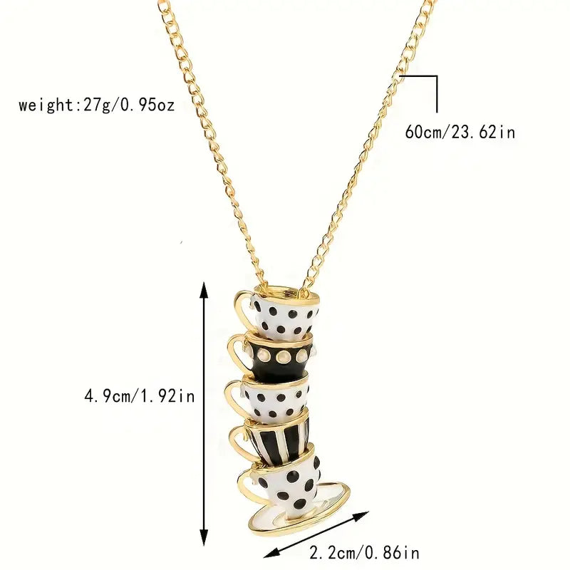 Long Teacup Necklace-Jewelry > Apparel & Accessories > Jewelry > Necklaces-Quinn's Mercantile